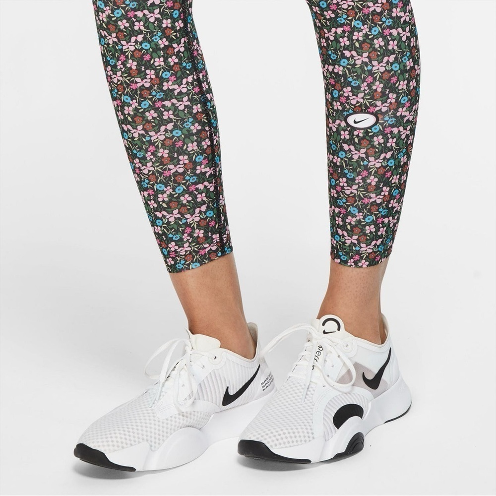 Nike One Floral Ankle Leggings DryFit Pink Blue Black Size S Workout - Picture 4 of 7